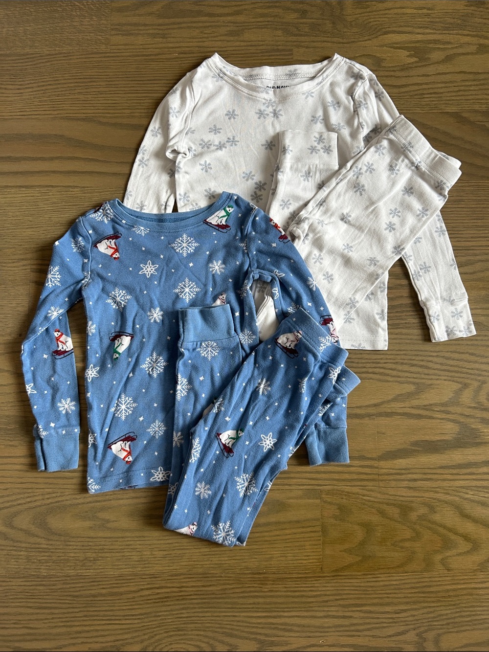 Old Navy Kids Set: White Snowflake & Blue Polar Bear Pajamas